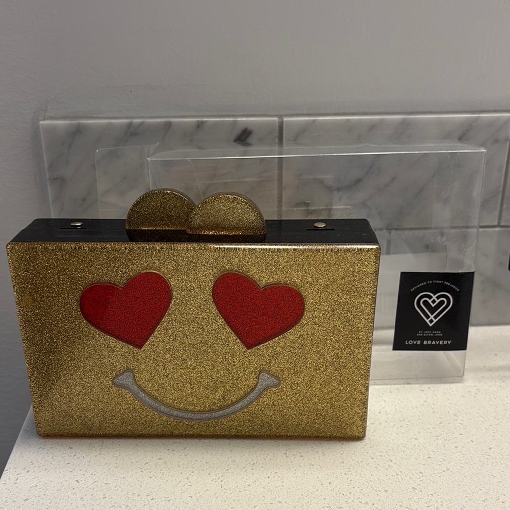 Gold Glitter Heart Eyes Clutch